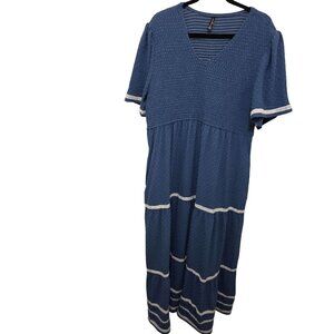 PRETTY GARDEN WOMEN'S XXL COTTAGE CORE BLUE SWISS DOT TIERED MAXI SUMMER DRESS W